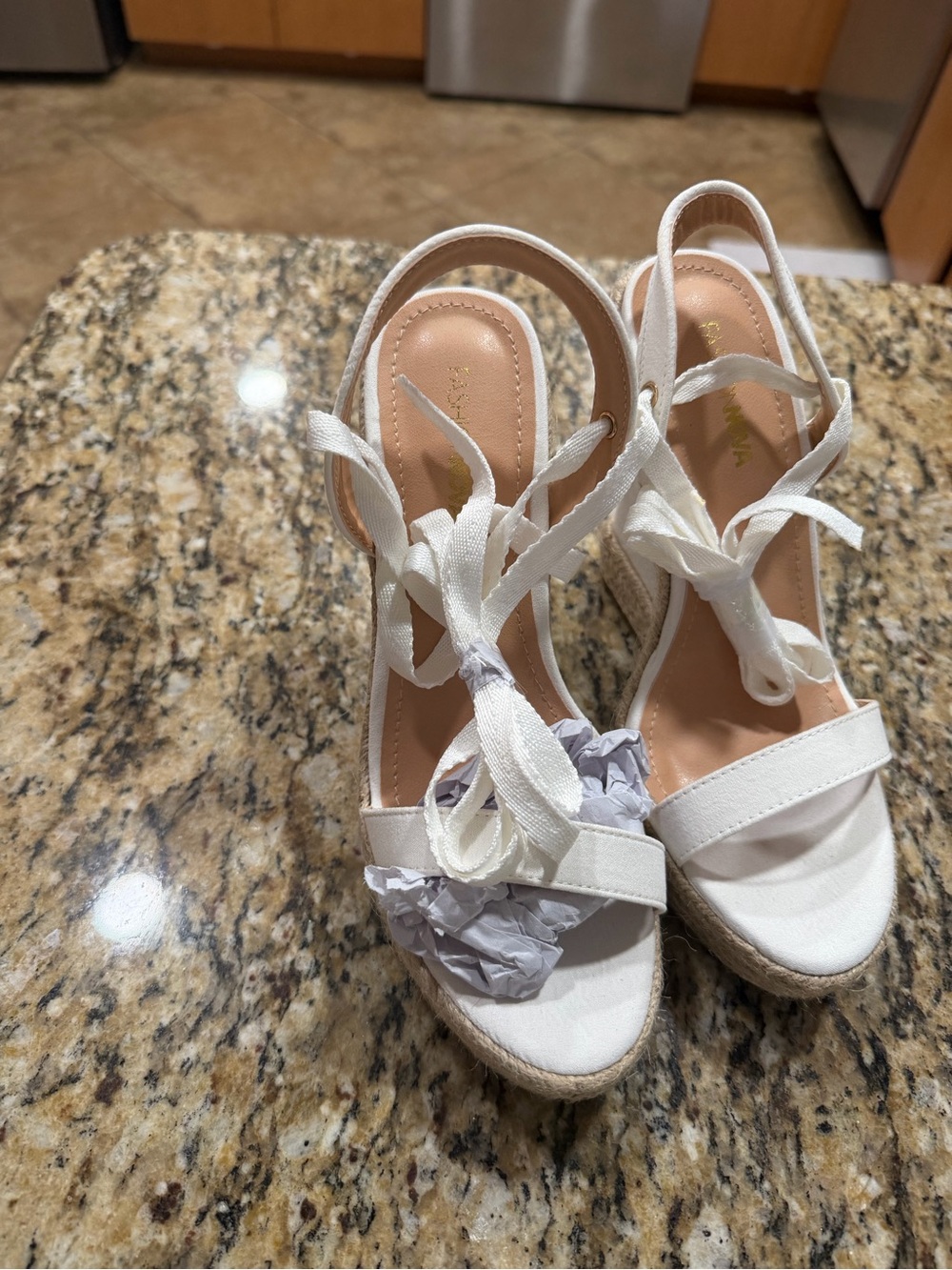 Fashion Nova White Espadrille Tie-Wrap Wedge Sandals